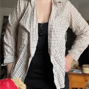 Chaps White Maroon Green Checkered Button Down Shirt